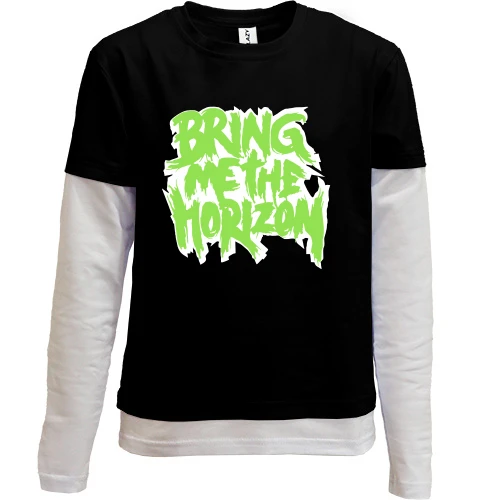 Комбинированный детский лонгслив, черный, Bring me the horizon logo green
