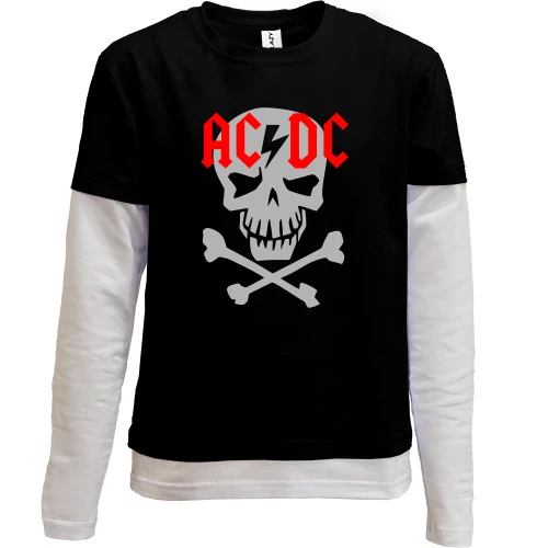 Комбинированный детский лонгслив, черный, ACDC skull