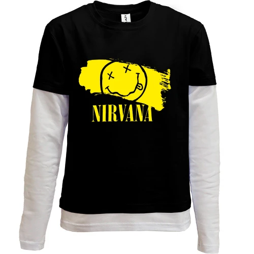 Комбинированный детский лонгслив, черный, NIRVANA Painted Smile