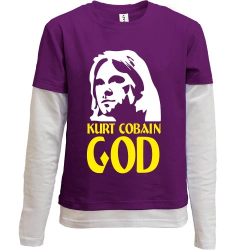 Комбинированный детский лонгслив, фиолетовый, Kurt Cobain is god