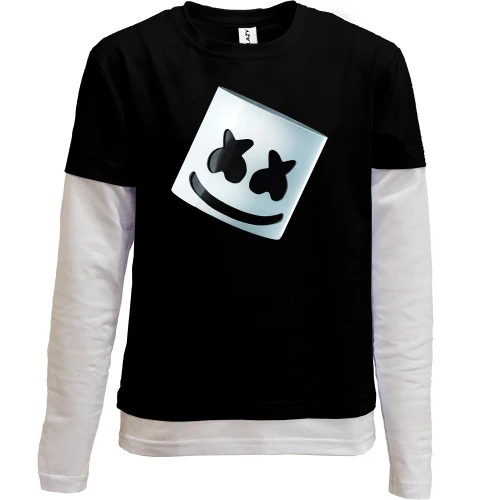 Комбинированный детский лонгслив, черный, со шлемом Marshmello