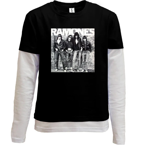 Комбінований дитячий лонгслів, чорний, Ramones Band чб