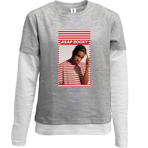 Комбинированный детский лонгслив, серый, с Asap Rocky и полосками