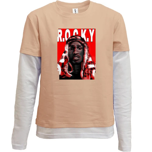 Комбинированный детский лонгслив, черный, с Asap Rocky в хиджабе