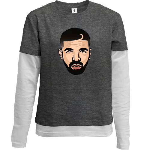 Комбинированный детский лонгслив, серый, с Drake (иллюстрация)