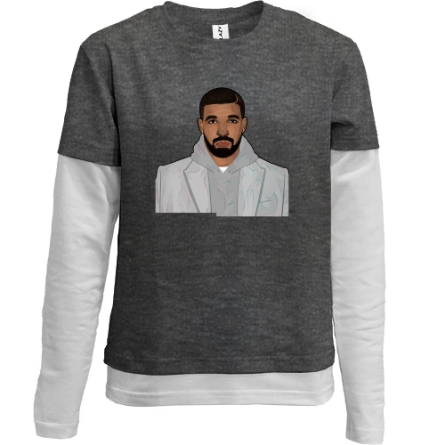 Комбинированный детский лонгслив, серый, с Drake в пальто