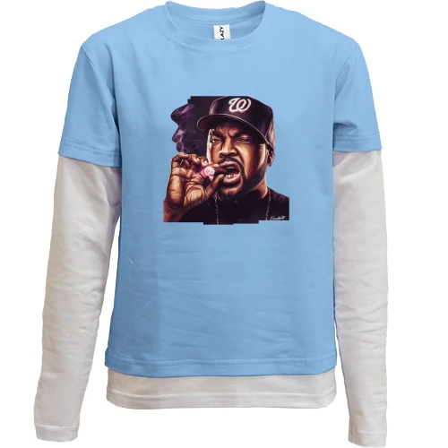 Комбинированный детский лонгслив, желтый, с курящим Ice Cube