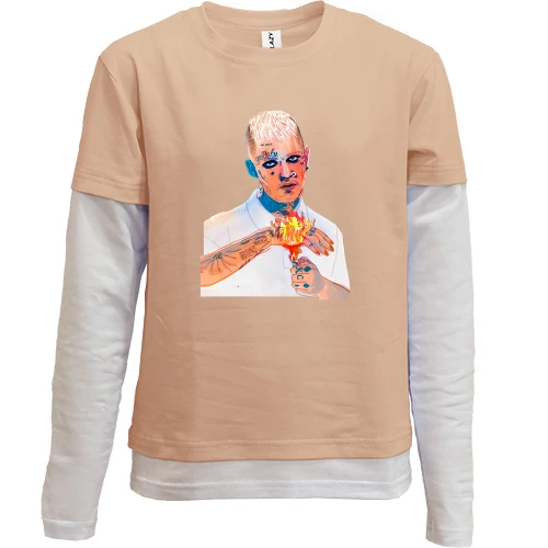 Комбинированный детский лонгслив, черный, с Lil Peep и огнем