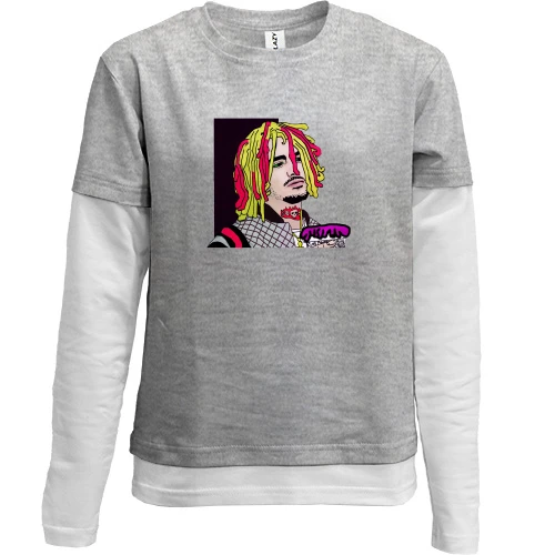 Комбинированный детский лонгслив, серый, с задумчивым Lil Pump