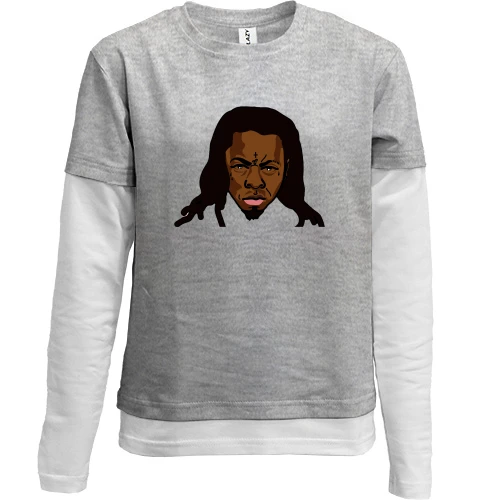 Комбинированный детский лонгслив, серый, со злым Lil Wayne (2)