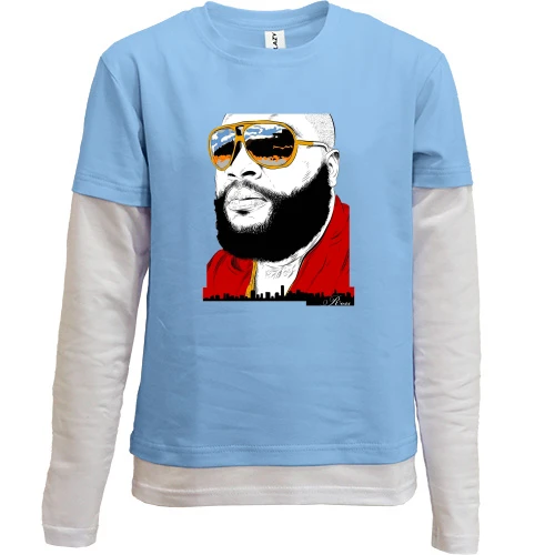 Комбинированный детский лонгслив, синий, с Rick Ross в очках