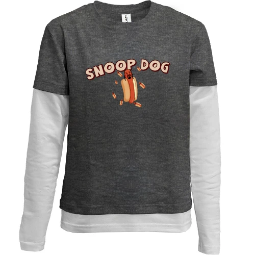 Комбинированный детский лонгслив, серый, со Snoop Dogg и хот-догом