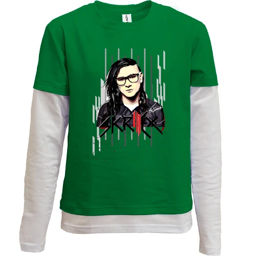 Комбинированный детский лонгслив, зеленый, со Skrillex