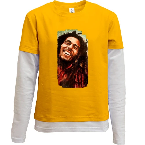 Комбінований дитячий лонгслів, Жовтий, з усміхненим Bob Marley