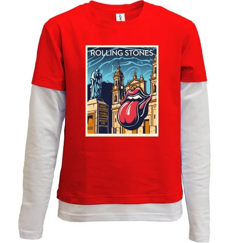 Комбинированный детский лонгслив, красный, Rolling Stones Poster
