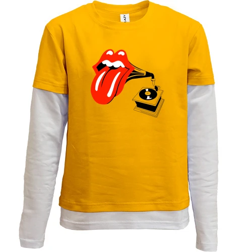 Комбинированный детский лонгслив, желтый, Rolling Stones (граммофон)