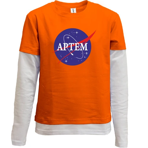 Комбинированный детский лонгслив, оранжевый, Артем (NASA Style)