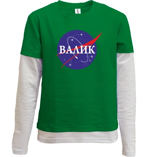 Комбинированный детский лонгслив, зеленый, Валик (NASA Style)