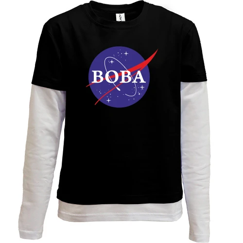 Комбинированный детский лонгслив, черный, Вова (NASA Style)