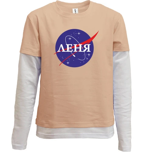 Комбинированный детский лонгслив, черный, Леня (NASA Style)