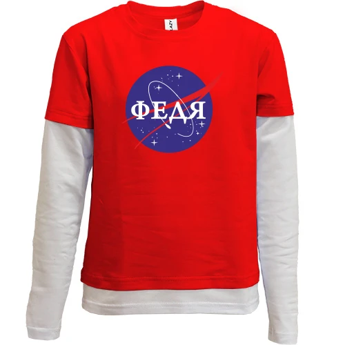 Комбинированный детский лонгслив, красный, Федя (NASA Style)