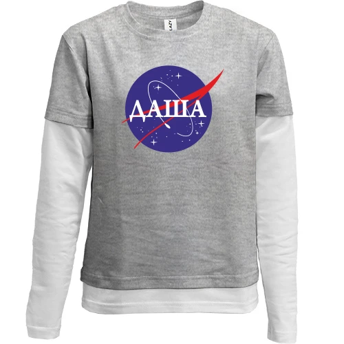 Комбинированный детский лонгслив, серый, Даша (NASA Style)