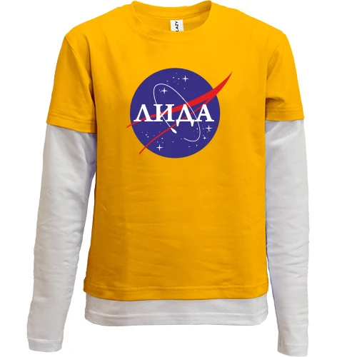 Комбинированный детский лонгслив, желтый, Лида (NASA Style)