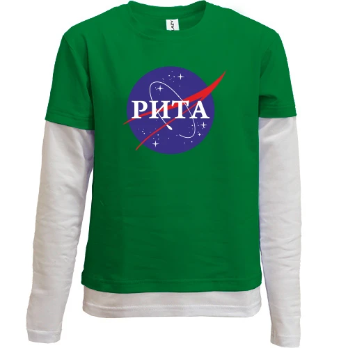 Комбинированный детский лонгслив, зеленый, Рита (NASA Style)