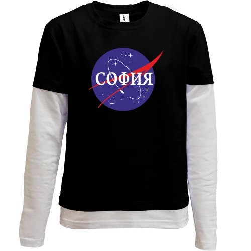 Комбинированный детский лонгслив, черный, София (NASA Style)