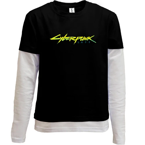 Комбинированный детский лонгслив, черный, Cyberpunk 2077