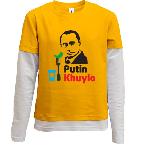 Комбинированный детский лонгслив Putin - kh*lo (с рюмкой водки)