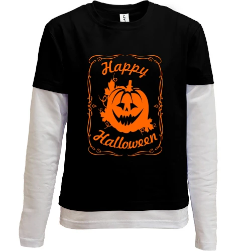 Комбинированный детский лонгслив, Черный, Happy Halloween (Jack Daniels style)
