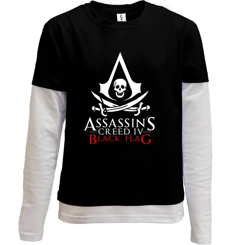 Комбинированный детский лонгслив, черный, с лого Assassin’s Creed IV Black Flag