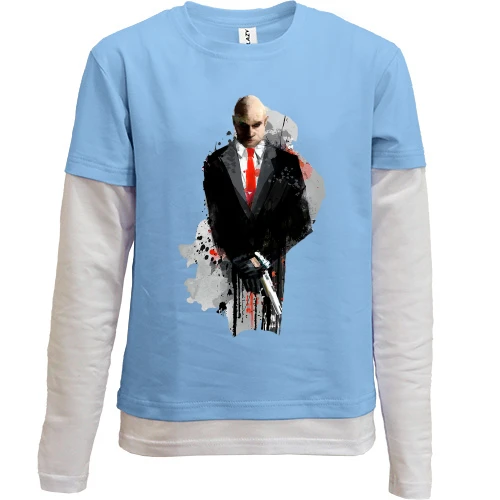 Комбинированный детский лонгслив, Синий, с Hitman (арт)