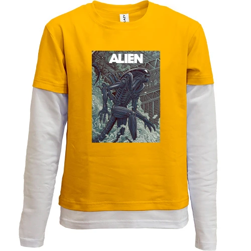 Комбинированный детский лонгслив, желтый, с постером Alien