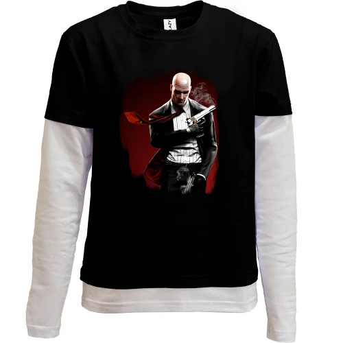 Комбинированный детский лонгслив, черный, с Hitman (Хитмен)