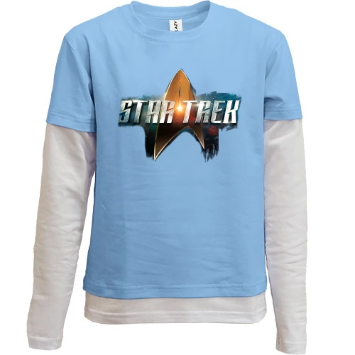 Комбинированный детский лонгслив, Синий, с надписью Star Trek