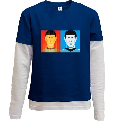 Комбинированный детский лонгслив, синий, со Споком и Джеймсом (Star Trek)