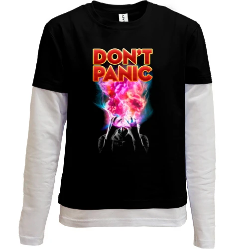 Комбінований дитячий лонгслів, Чорний, Don't Panic з аніме-персонажем