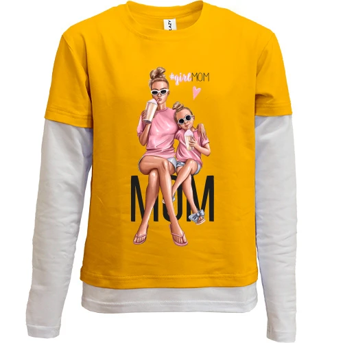 Комбінований дитячий лонгслів, жовтий, #GirlMOM