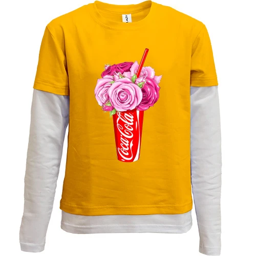 Комбинированный детский лонгслив, Синий, Coca-Cola с цветами