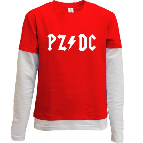 Комбинированный детский лонгслив, красный, с надписью "PZ DC" (AC DC)