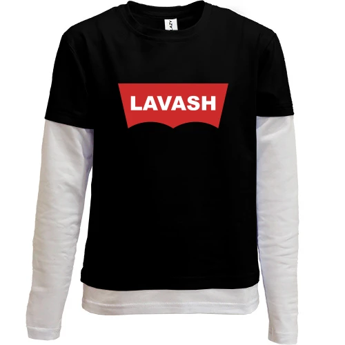 Комбинированный детский лонгслив с пародийной надписью «LAVASH» в стиле известного бренда