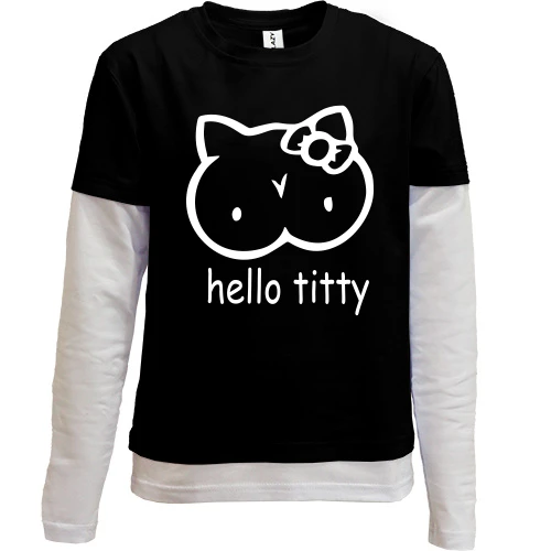 Комбинированный детский лонгслив с надписью "Hello Titty" в стиле Hello Kitty