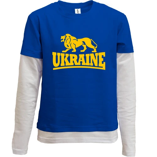 Комбинированный детский лонгслив, синий, с надписью "Ukraine"
