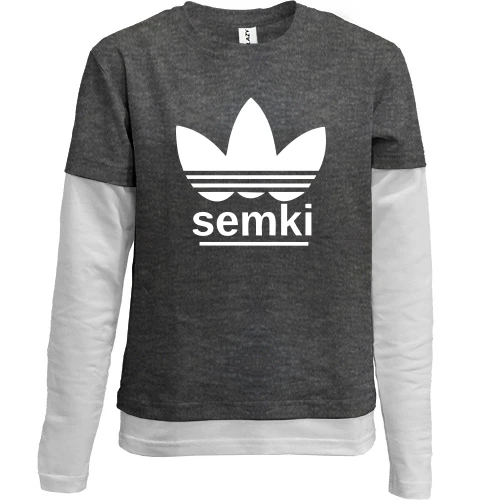 Комбинированный детский лонгслив, Серый, с надписью "Semki"