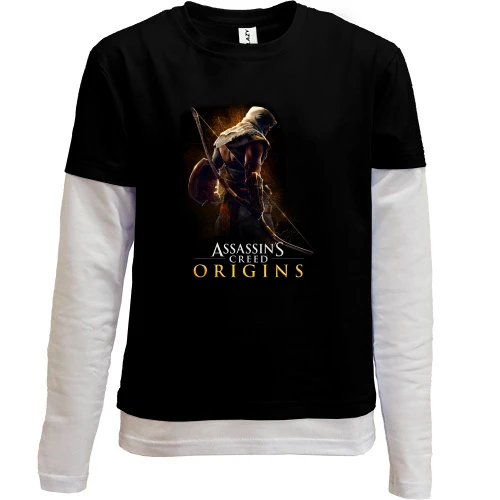 Комбинированный детский лонгслив, черный, с Баеком (Assassins Creed Origins)