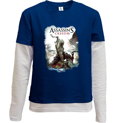 Комбинированный детский лонгслив, синий, с Коннором Кенуэем (Assassins Creed 3)