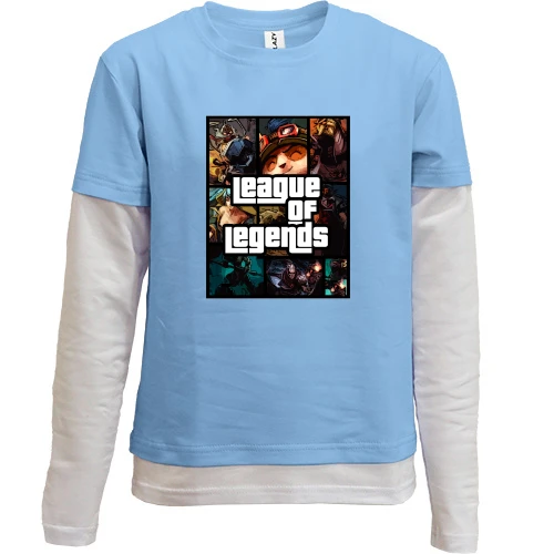 Комбинированный детский лонгслив, синий, League of Legends в стиле GTA