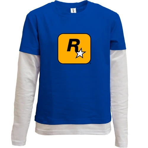 Комбинированный детский лонгслив, синий, с логотипом Rockstar Games